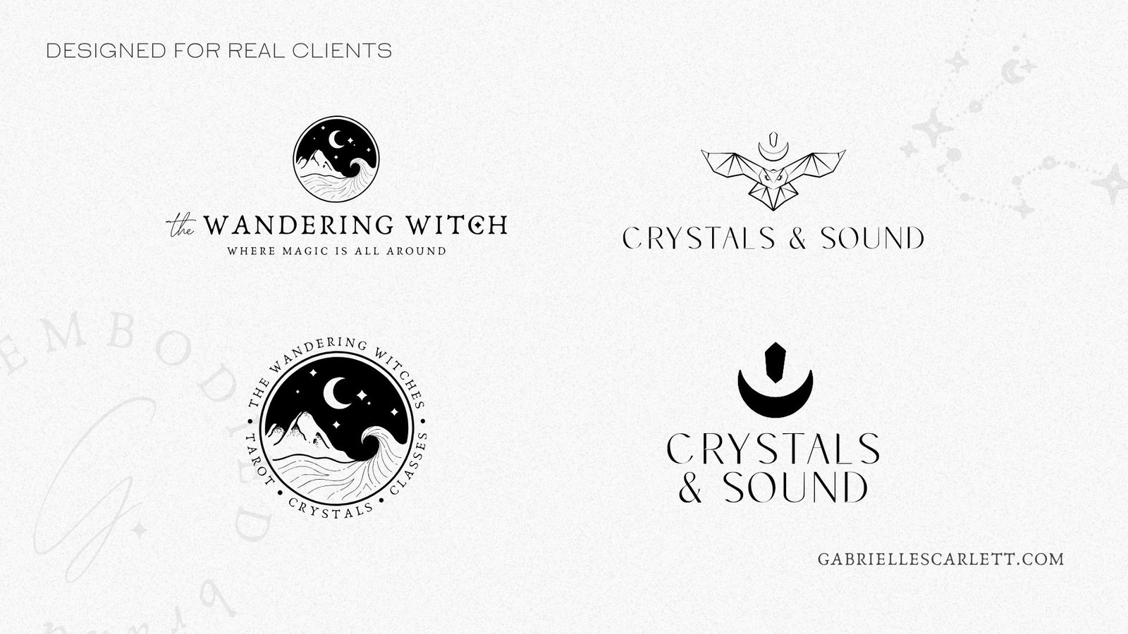 Witchy Logo Samples Witchy logo designs in two different styles, by Gabrielle Scarlett Design