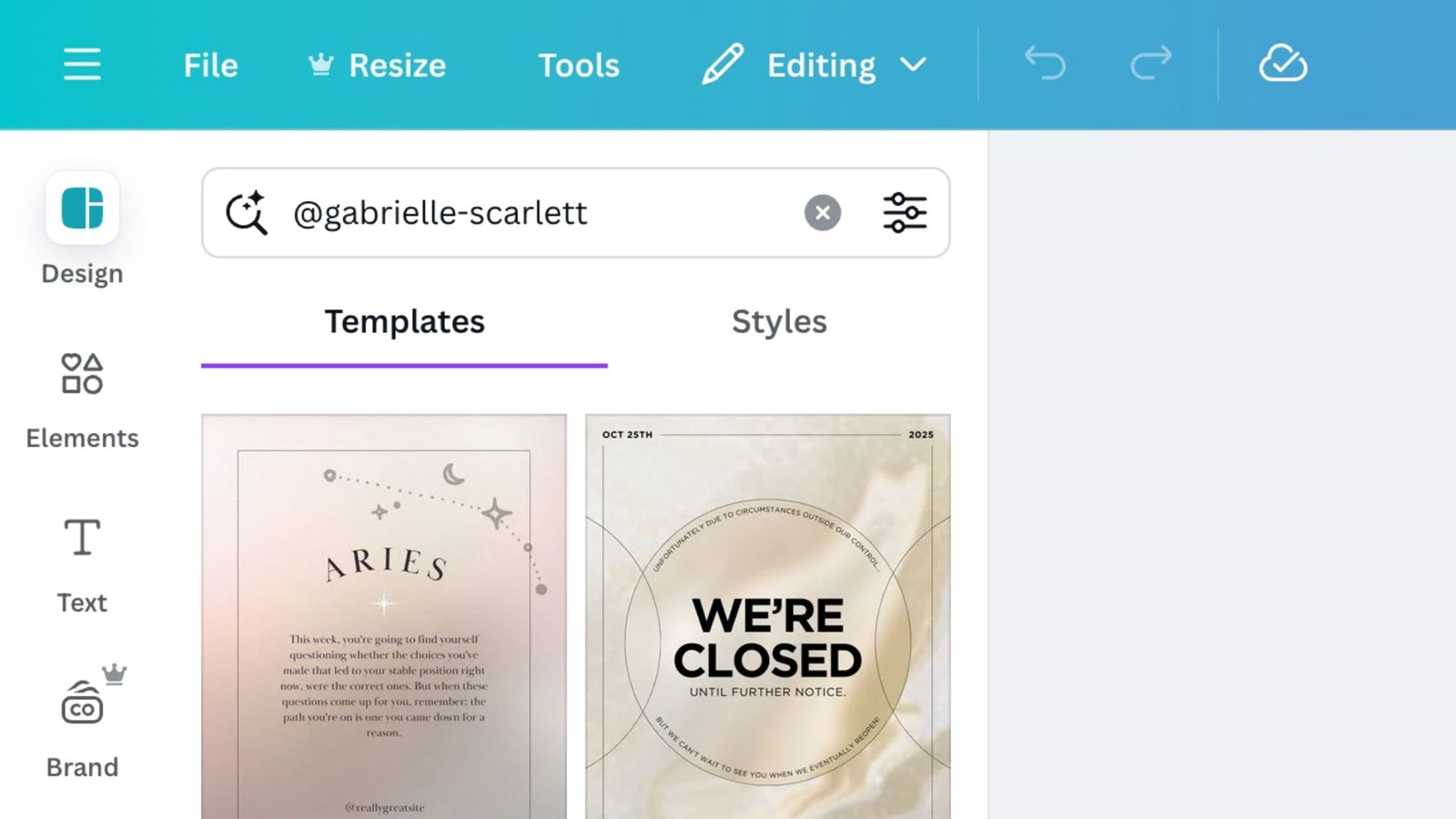 Search results for @gabrielle-scarlett on Canva's Template library search